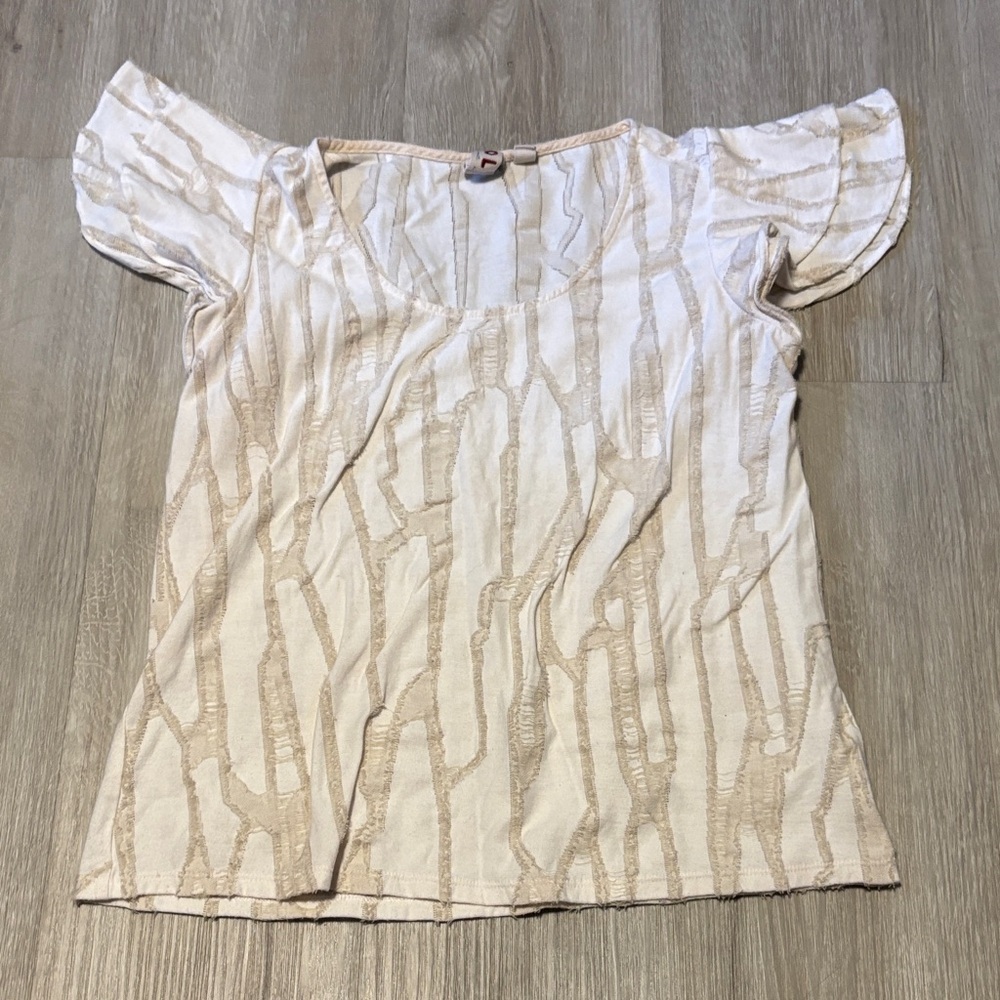 Dolanโ Anthropology Distressed Embroidered Cream and White Blouse
